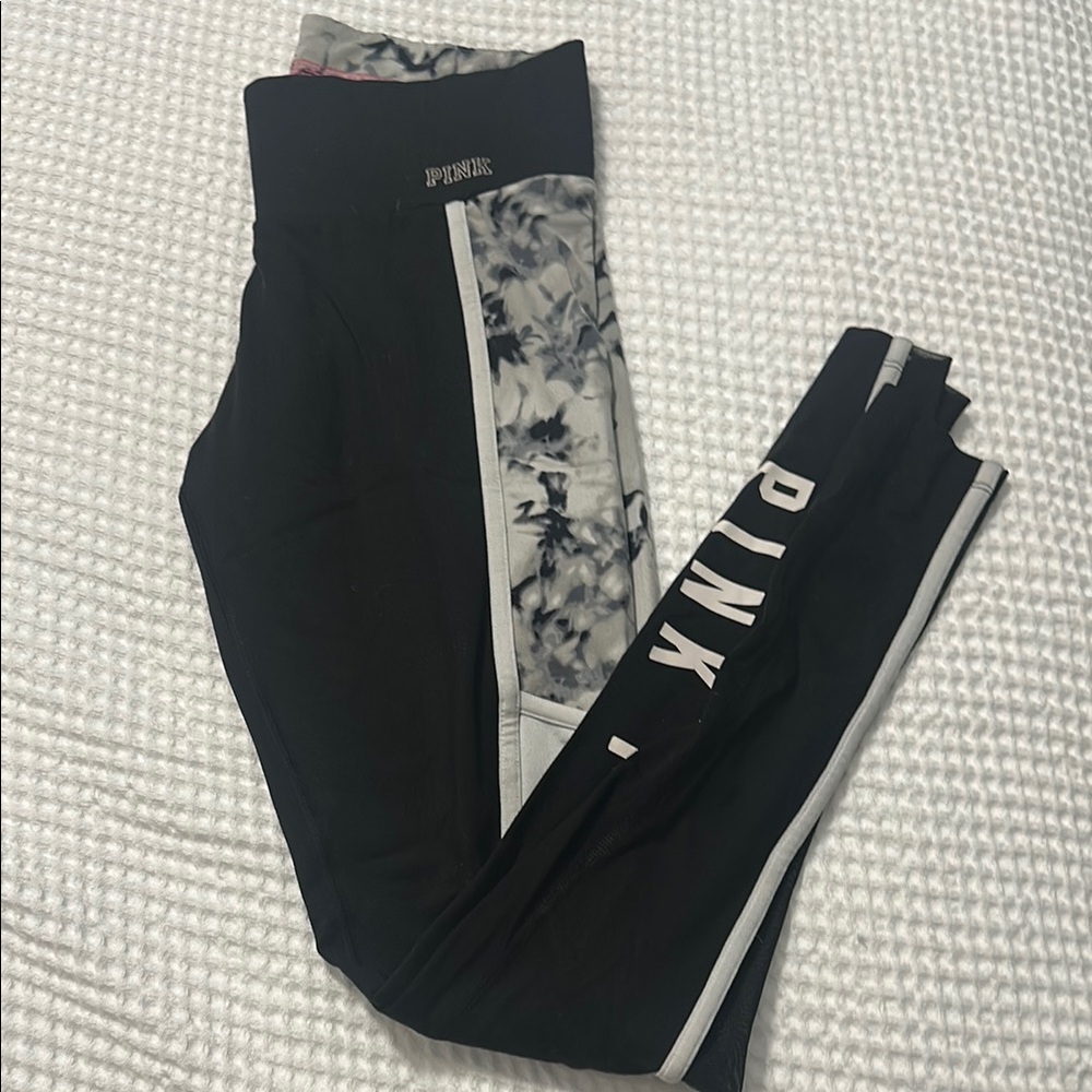 PINK Victoria's Secret Black and Gray Leggings with tie dye Pattern size XS